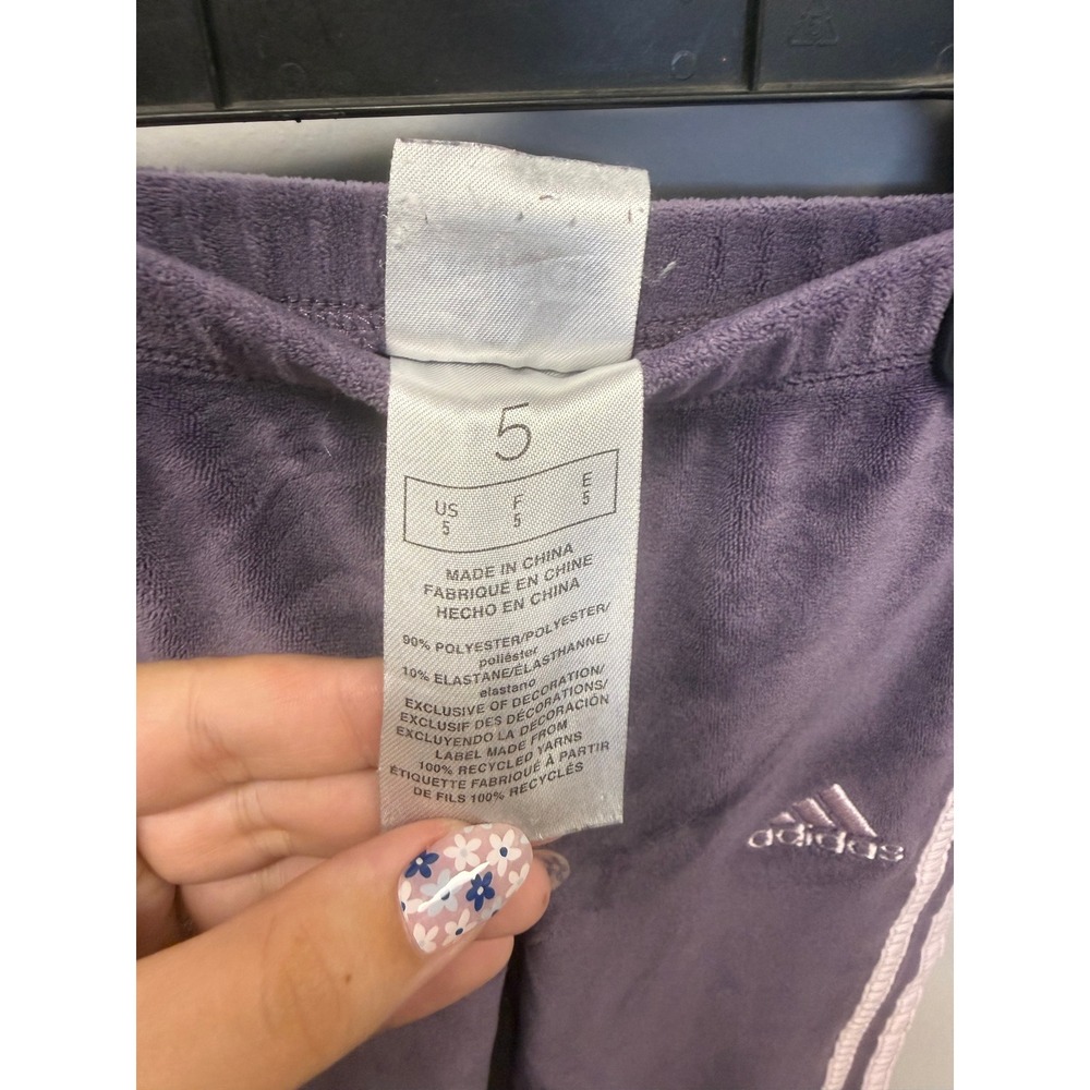 Adidas Kids Purple Velour Tracksuit Set Pullover Sweatshirt Pants Size 5 - Picture 7 of 8